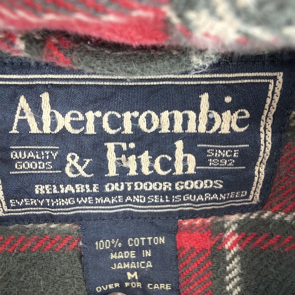 Abercrombie & Fitch Flannel Shirt Men's Medium Red Green Plaid Button Up - Picture 5 of 9